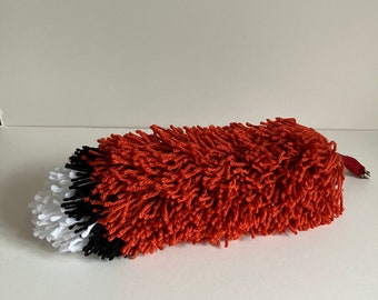 Clip-on Fox Tail Made of Fox Red, Black and Pure White Wool