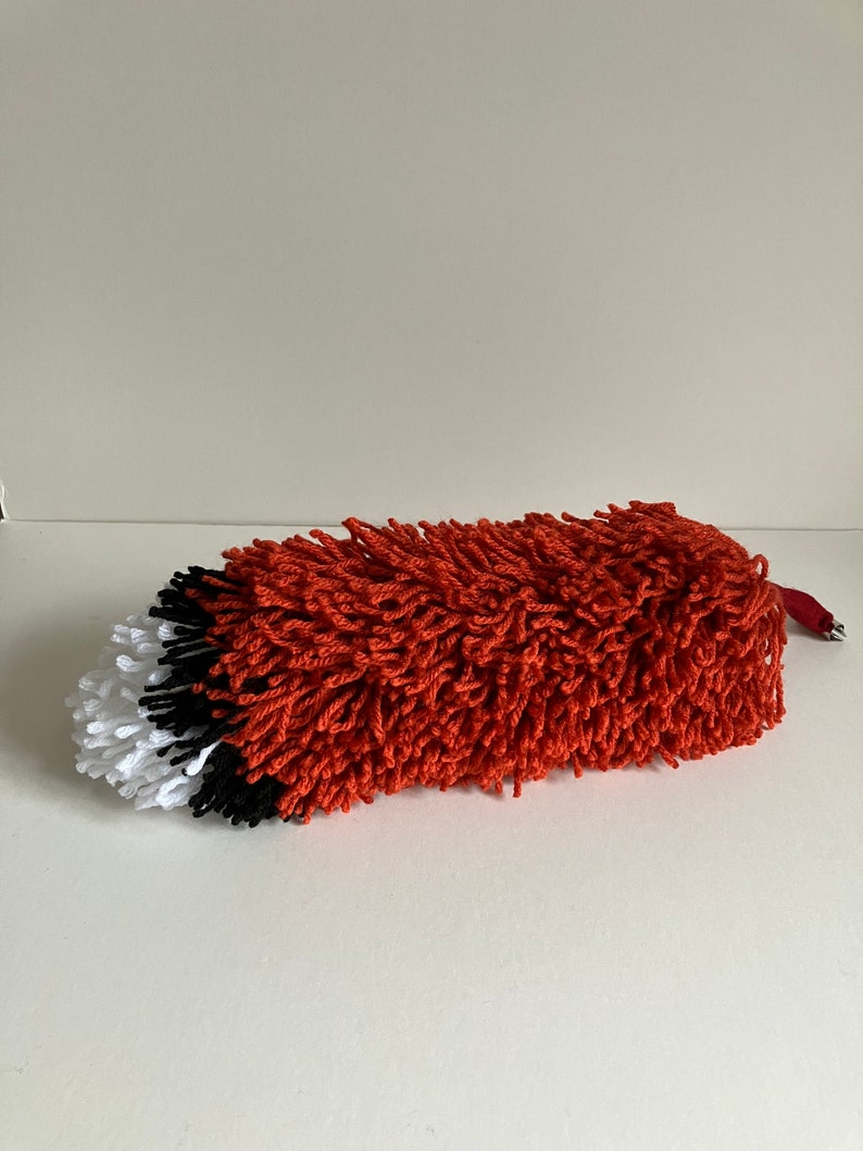 Clip-on Fox Tail Made of Fox Red, Black and Pure White Wool image 1