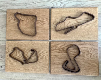 Solid oak handmade racetrack pictures. Race track wall hangings, wooden gift, 5th anniversary gift, wall hanging Man cave gift. Fathers Day