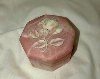 Vintage Pink Incolay Rose Trinket Box
