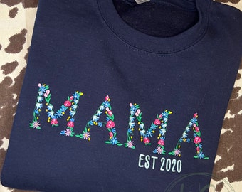 Mama Floral Embroidered Sweatshirt | Personalized Mama Sweatshirt | Personalized Embroidered Mama Sweatshirt | Mama Floral Sweatshirt