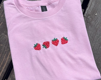 Embroidered Strawberry Shirt | Embroidered Summertime Shirt | Trendy Summertime Shirt | Summer Shirt | Strawberry Shirt | Embroidered Shirt