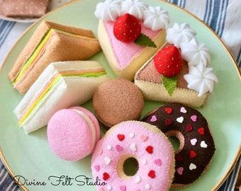 10pc Felt Tea Party Starter Set -Felt Food-Felt Cake-Pretend Play Tea Party