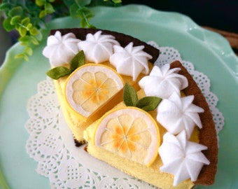 Handmade Felt Lemon Cream Pie Slice – Pretend Play Food - Felt Decor