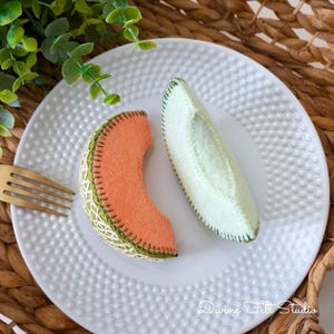 Wool Felt Play Food- Slice of cantaloupe & honeydew melon-Pretend Play Food - Felt Decor
