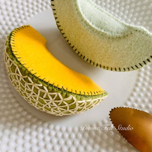 Wool Felt Play Food Slice of cantaloupe & honeydew melon-Pretend Play Food image 2