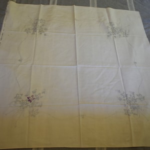 Vintage Cotton Tablecloth, Stamped with Violets and Ribbons Embroidery Pattern