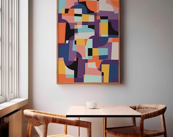 Abstract City Map Art Print: Urban Poster, Mid-Century Modern Color Block (Digital Download)