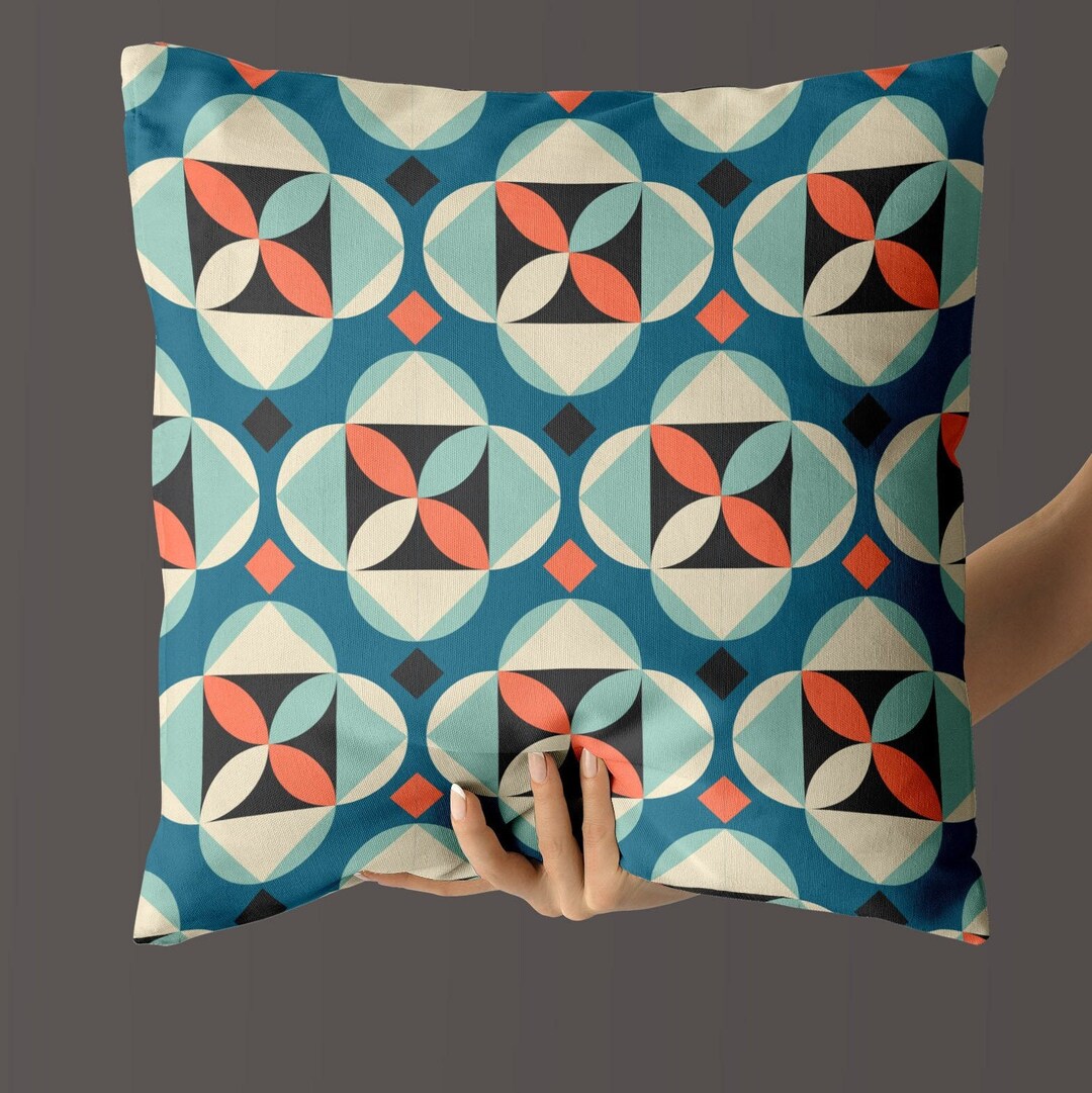 70's Tile Pillowcase Floral Tile Pattern Pillow Cover Geometric Portuguese Tile 20x20 Cushion