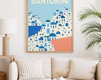 Poster de voyage à Santorin : impression côtière minimaliste, Grèce (Téléchargement numérique 27 x 36 pouces JPG/PDF)