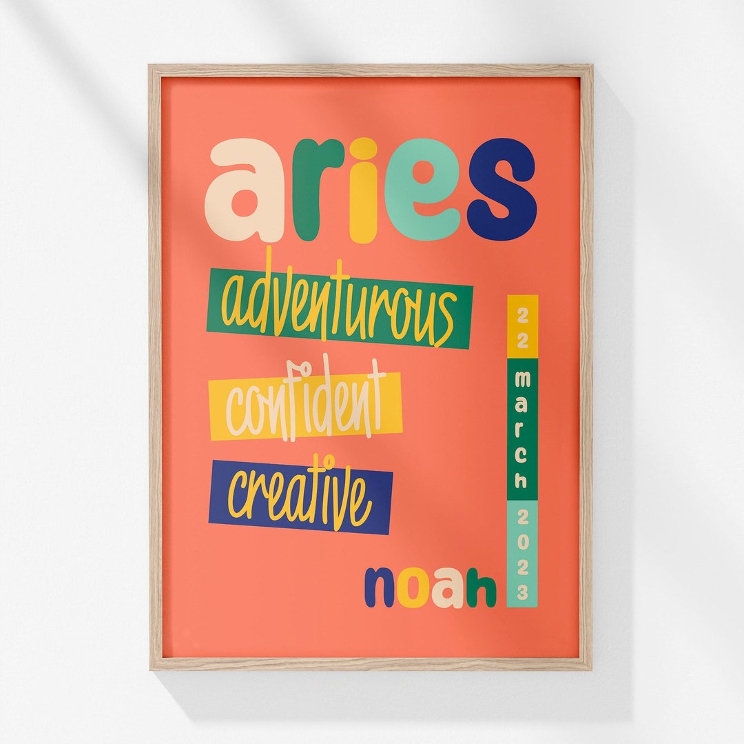 Custom Aries Zodiac Printable Personalized Kids Horoscope Art Print ...
