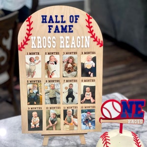 Rookie Of the Year | Baseball Theme Birthday Party Board | One Year Wooden Photo Decor | One Year Birthday Photo Board | Hall Of Fame