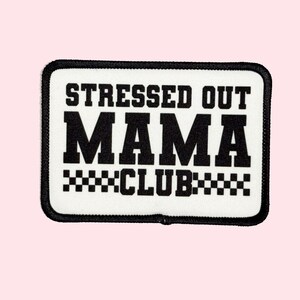 Stressed Out Mama Club Checkered Iron on Patch. Kayaking Iron on Patch, Iron on Patch, Trucker Hat Patch, Cowboy Patch, Jacket Patch