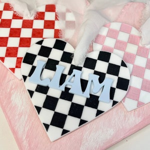 Valentine&#39;s Day Tag︱Acrylic Heart Tag︱Checkered Heart Tag︱Luggage Tag︱Personalized Gifts︱Valentines Day Name Tag︱Basket Tag︱Tote Tag︱3D Tag