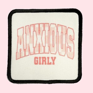 Anxious Girly Iron on Patch, Trucker Hat patch, Summer Patch, Western Patch, Sublimation Iron on patch, coquette bow patches, Checkered Pink