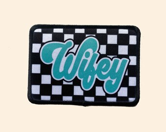 Wifey Checkered Iron on Patch, Iron on Patch, Trucker Hat Patch, Cowboy Patch, Jacket Patch, Wifey Patch, Wife Patch, mama Patch, Mom Patch