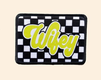 Wifey Checkered Iron on Patch, Iron on Patch, Trucker Hat Patch, Cowboy Patch, Jacket Patch, Wifey Patch, Wife Patch, mama Patch, Mom Patch