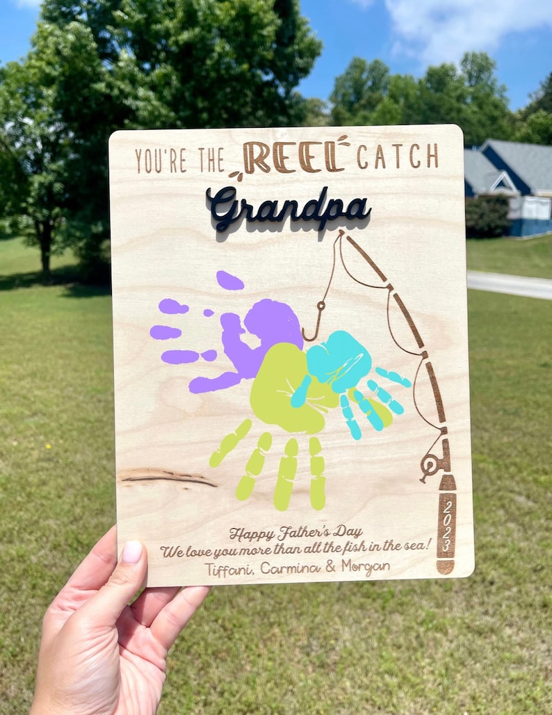 Personalized 'reel Catch' Handprint Sign | Father's Day Gift - Etsy