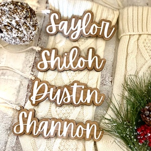 Custom Name Stocking Tag, Custom Gift tags, Personalized Stocking Tag, Wood + Acrylic Tag, 3D stocking tags, Holiday Stockings Tags