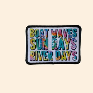 Boat Waves Sun Rays River Days Iron On Patch, Trucker Patch, Beach Patch, Tye Dye Patch, Trucker Bar, Jacket Patch, Sublimation Iron Patch