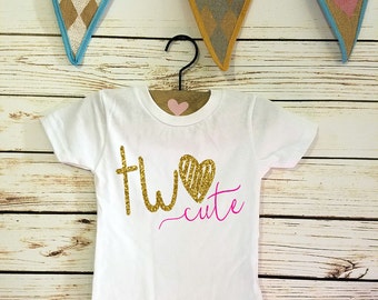 Two Cute, 2nd Birthday Shirt, Two, Two Shirt, Girl Birthday, Two Cute Birthday Shirt, Birthday, Girls 2nd Birthday Shirt, Three