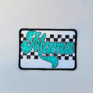 Checkered Faux Glitter Mama Patch, Trucker Hat patches, Trucker Hat Mama Patch, Mama, Mother&#39;s Day