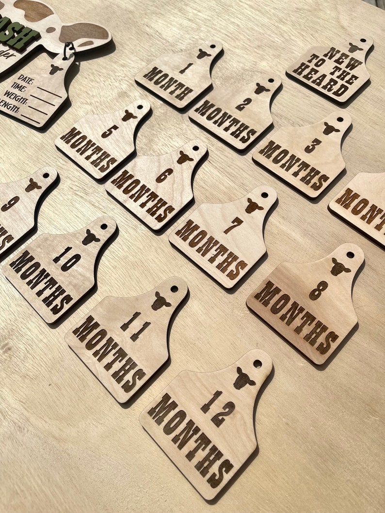 Cow Tag Baby Milestones + Footprint | Monthly Milestone Cards | Baby ...