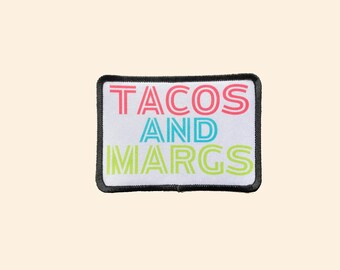 Tacos and Margs Iron on Patch. Checkered Iron on Patch, Iron on Patch, Trucker Hat, Jacket Patch, Margarita Patch, Summer Patch, Beach Patch