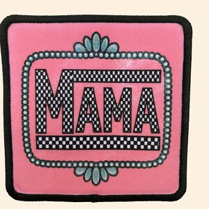 Checkered Mama Pink Iron On Patch, Trucker Hat, Trucker Hat patch, Mama, Mother's Day, Mom Trucker Hat Patch, Western Patch,