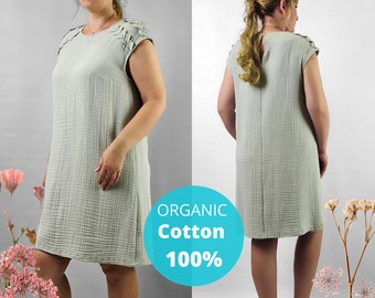 Gray Organic Cotton dress, Muslin dress, plus size cotton dress, Gauze dress, Cotton dress, Cotton tunic, Short cotton dress