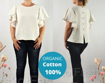 Cotton Blouse, Muslin blouse, Plus size organic cotton blouse, Gauze shirt, Cotton top, Womens blouse, Organic cotton top, urban top