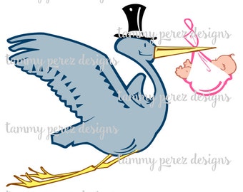 Baby and Stork Delivery Pregnacy Announcement SVG DXF File - Digital File for Craft Cutting