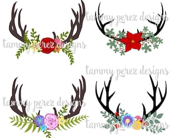 Deer Antler Flowers Monogram SVG DXF File - Digital File for Craft Cutting