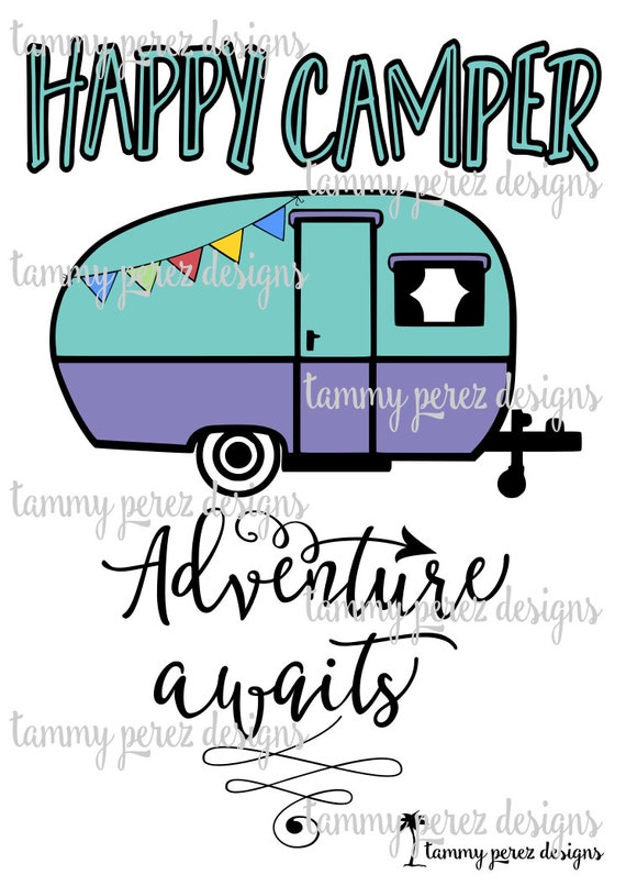 Happy Camper Adventure Awaits Campfire Camping SVG DXF File - Digital File for Craft Cutting