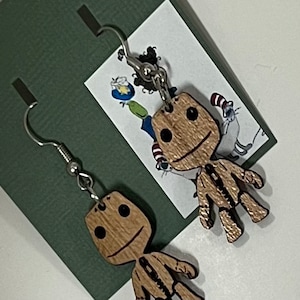 Little Big Planet Sackboy earrings cherry wood