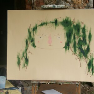 La foresta nella mia testa,disegno su carta originale,gli alberi sono i miei capelli,disegno unico, decoro artistico per la casa,arte