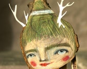Woods elf,assembled wooden sculpture,faun,man-nature,table sculpture,ooak,hand-painted, table art,spirit of the woods