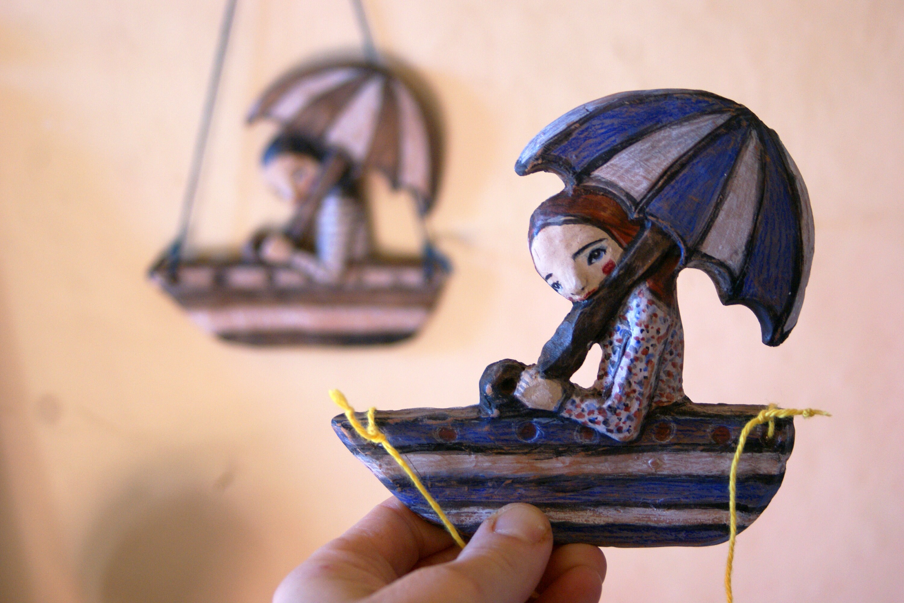 Day at the lake, hand painted terracotta, relaxing at the lake, on a boat, summer day, girl on the boat, to hang, wall art