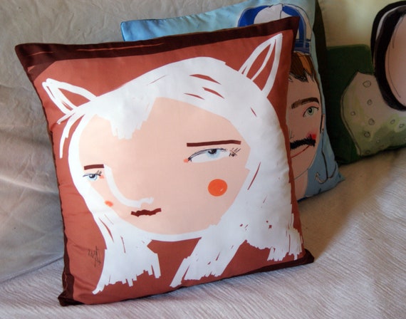 Pillow Wolf Woman Cushion Lining For Sofa Or Chair Printing Etsy
