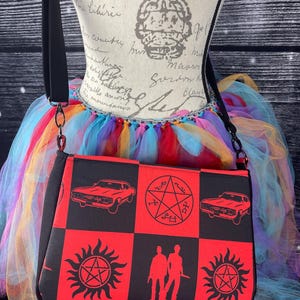 Crossbody purse with sew in key chain / Bag / SPN inspired/ supernatural