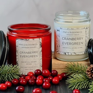 Cranberry Evergreen / All Natural Soy Candle / Hand-Poured / 7oz / 10oz