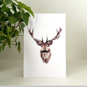 Deer with Moustache Card Print / 6x4/ Funky Postcard / Art Card / Postcard / Christmas Gifts / Wall Art image 1