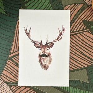 Deer with Moustache Card Print / 6x4/ Funky Postcard / Art Card / Postcard / Christmas Gifts / Wall Art image 4