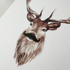 Deer with Moustache Card Print / 6x4/ Funky Postcard / Art Card / Postcard / Christmas Gifts / Wall Art image 3