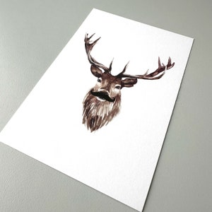 Deer with Moustache Card Print / 6x4/ Funky Postcard / Art Card / Postcard / Christmas Gifts / Wall Art image 5