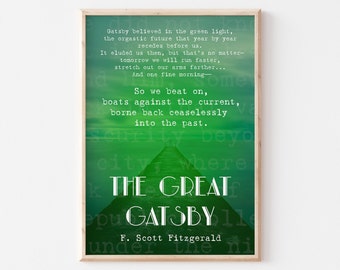 Impression inspirée du film The Great Gatsby / 5 x 7" ou A4 / Art mural citation de film / So we beat on, bateaux à contre-courant / Feu vert
