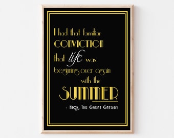 The Great Gatsby Inspired Print / 5x7" or A4 / Film Quote Wall Art / I had that familiar conviction / Summer / 1920's / Poster