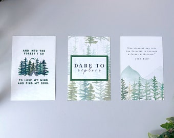 3 x Forest Quotes Postcard Set / 6x4"/ Mountains Postcards / Hiking print set / Art Card / Postcard / Gift Ideas