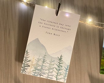 John Muir Quote Card Print / 6x4"/ Mountains Postcard / Art Card / Postcard / Vegan / Wall Art