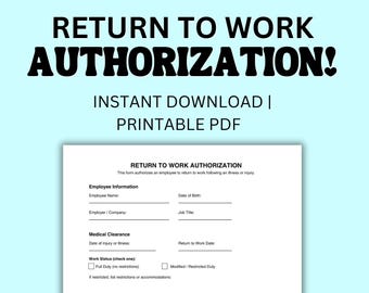 Autorización de regreso al trabajo / Justificación médica por ausencia / Descarga instantánea en PDF editable / Formulario rellenable de justificación escolar y laboral